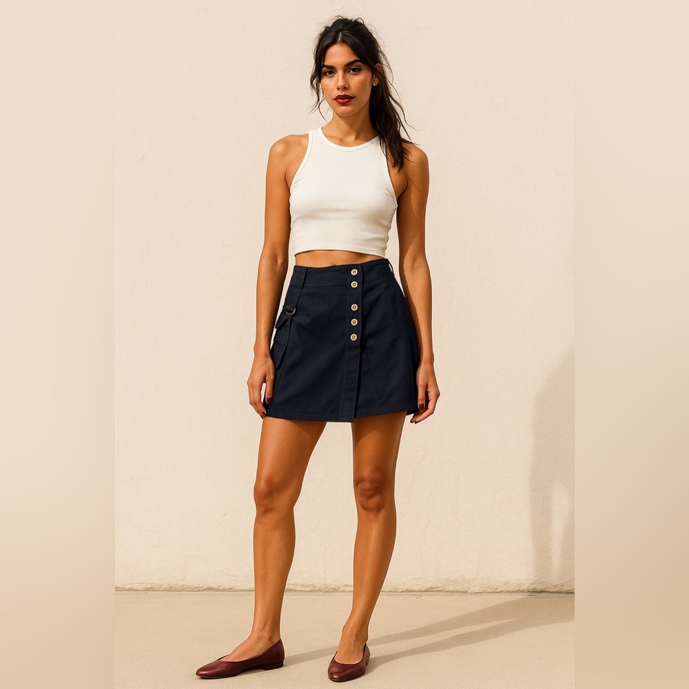 FBC Studio Organic Cotton Black Mini Skirt | Bohemian Mediterranean Skirt S/M